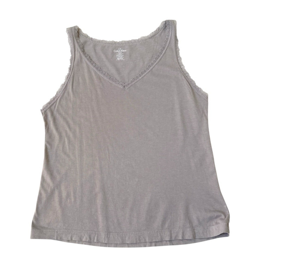 Calvin Klein Tank Top Y2K Lace Trim 90s Fairy Grunge Layering Gray Size Large